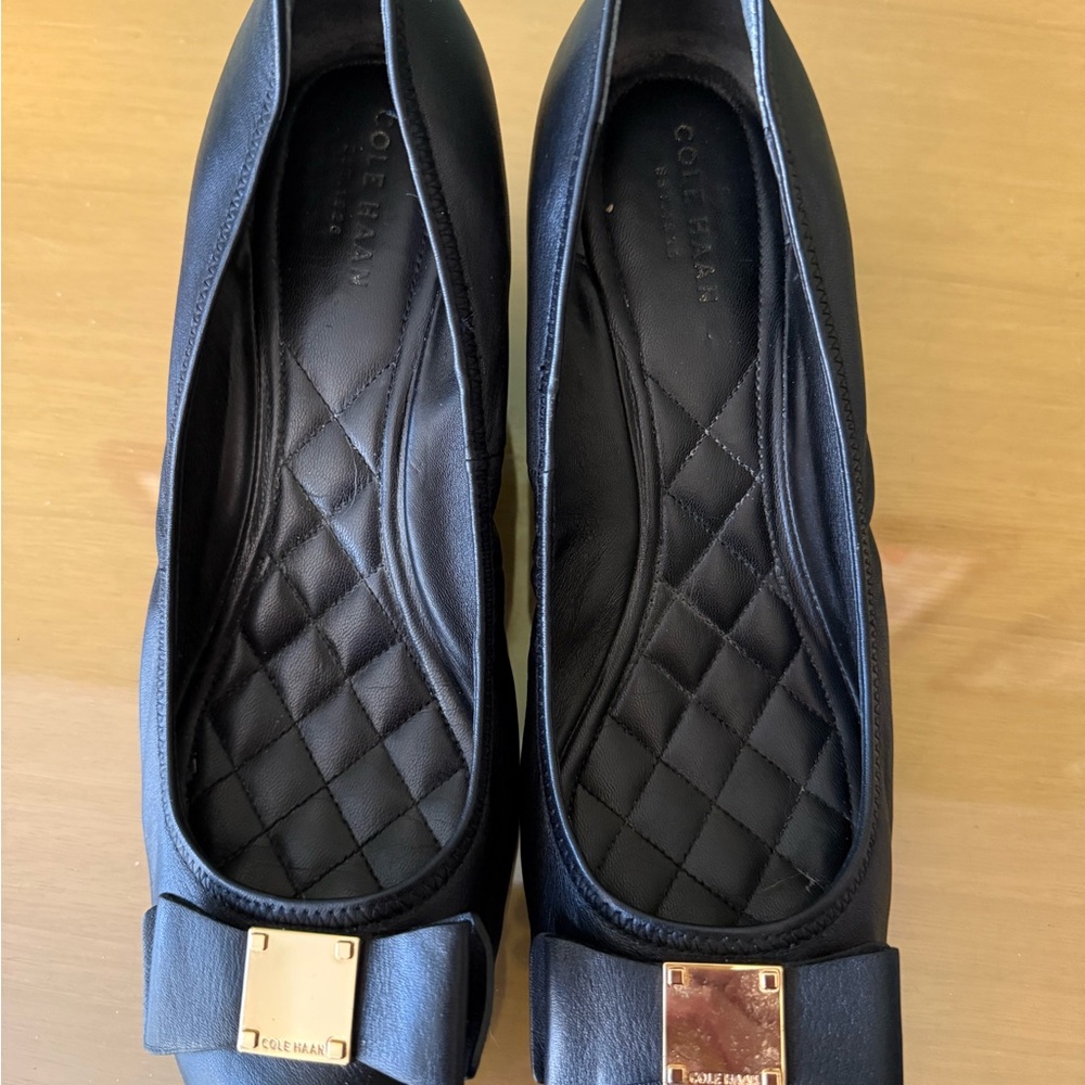 Cole Haan Black Leather Tali Grand Bow Wedge 65